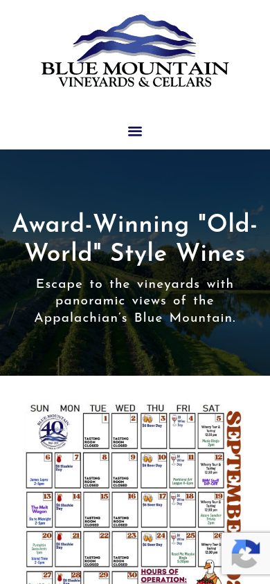 bluemountainwine.com — Blue Mountain Vineyards & Cellars website by Blissbranding on mobile