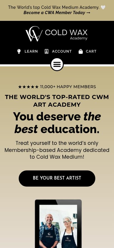 coldwaxacademy.com — Cold Wax Academy website by Blissbranding on mobile